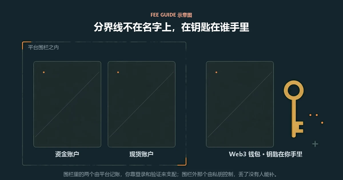 示意图：平台围栏内并排两个账户盒子，围栏外单独一个盒子并配一把钥匙